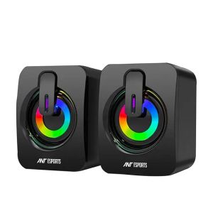 ANT ESPORTS GS170 GAMING SPEAKER FOR PC, STEREO 2.0 USB POWERED DESKTOP SPEAKER WITH 3.5 MM AUX-IN, IN-LINE VOLUME CONTROL, RGB LED LIGHTS MINI MULTIMEDIA SPEAKERS FOR PC, LAPTOP, TABLET, CELLPHONE