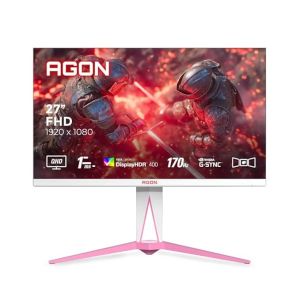 AOC Agon 27 , IPS, QHD 2560 x1440, 170 Hz, 0.5 ms, 350 cd/m?, HDMI 2.0 x 2, DP 1.4 x 2, / USB- 3.2 x 1 / NTSC 106% / sRGB 104% with Hight Adjustable Stand / AMD Free Sync Premium / HDR 400 / Pick asnd White colour.