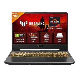 ASUS TUF A15 (2025) AMD Ryzen 7 7445HS,Gaming Laptop,RTX 3050-4GB,75W TGP,16GB RAM (Upgradeable Upto 64GB) 1TB SSD,FHD,15.6",144Hz,48Whrs,M365 Basic (1Year),Office 2024,Black,FA506NCG-HN251WS