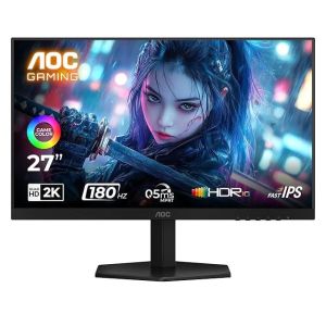 AOC Q27G11E 27 QHD Gaming Monitor ? Black/Red | 2560?1440 Fast IPS| 180Hz Refresh | 0.5ms MPRT|Adaptive Sync| HDR10| Tilt Stand & Low Blue Light