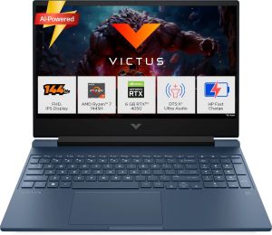 HP Victus AMD Ryzen 7 Hexa Core 7445HS - (16 GB/512 GB SSD/Windows 11 Home/6 GB Graphics/NVIDIA GeForce RTX 4050) 15-fb3130AX Gaming Laptop (15.6 Inch, Performance Blue, Chrome Logo, 2.29 Kg)